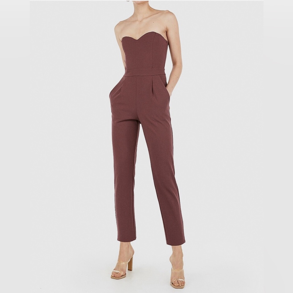 Express Sweetheart Strapless Jumpsuit with Zipper Detail and Pockets Size 0